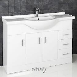 1200mm Bathroom Vanity Unit & Basin Sink Floorstanding Gloss White Tap Waste NDT