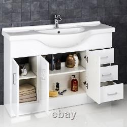 1200mm Bathroom Vanity Unit & Basin Sink Floorstanding Gloss White Tap Waste NDT