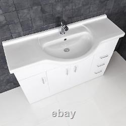 1200mm Bathroom Vanity Unit & Basin Sink Floorstanding Gloss White Tap Waste NDT