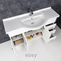 1200mm Bathroom Vanity Unit & Basin Sink Floorstanding Gloss White Tap Waste NDT