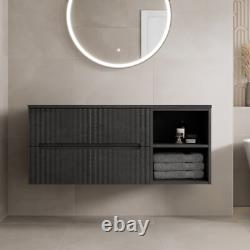 1200mm Bathroom Vanity Unit Black Countertop Wall Hung Fluted Black Unit