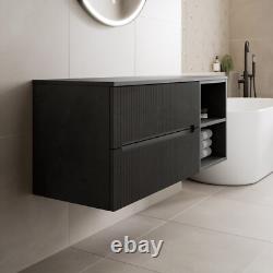 1200mm Bathroom Vanity Unit Black Countertop Wall Hung Fluted Black Unit