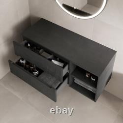 1200mm Bathroom Vanity Unit Black Countertop Wall Hung Fluted Black Unit