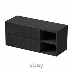 1200mm Bathroom Vanity Unit Black Countertop Wall Hung Fluted Black Unit