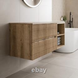 1200mm Bathroom Vanity Unit Countertop Wall Hung Drawer Fluted Oak Unit No Basin