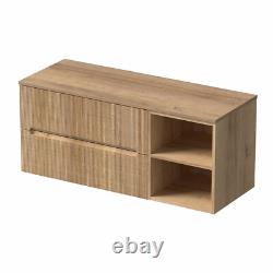 1200mm Bathroom Vanity Unit Countertop Wall Hung Drawer Fluted Oak Unit No Basin