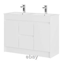 1200mm Bathroom Vanity Unit & Double Basin Sink Waterproof Storage Cabinet White