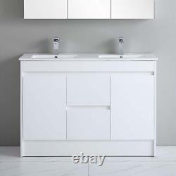 1200mm Bathroom Vanity Unit & Double Basin Sink Waterproof Storage Cabinet White