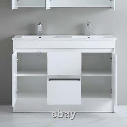 1200mm Bathroom Vanity Unit & Double Basin Sink Waterproof Storage Cabinet White