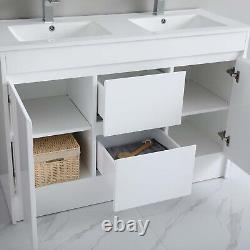 1200mm Bathroom Vanity Unit & Double Basin Sink Waterproof Storage Cabinet White