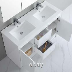 1200mm Bathroom Vanity Unit & Double Basin Sink Waterproof Storage Cabinet White