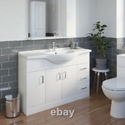 1200mm Floorstanding Bathroom Vanity Unit & Basin Single Tap Hole White Gloss