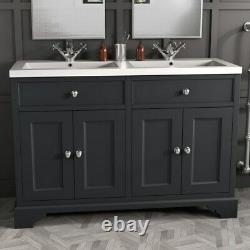 1200mm Traditional 4 Door Charcoal Grey Double Sink Unit Sink Basin Vanity Floor