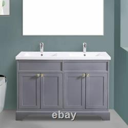 1200mm Traditional 4 Door Grey Double Sink Unit Sink Basin Vanity Floor Standing