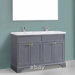 1200mm Traditional 4 Door Grey Double Sink Unit Sink Basin Vanity Floor Standing