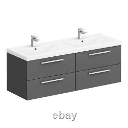 1440mm Wall Hung Basin Double Unit Graphite Grey His Hers Basin Storage Drawers