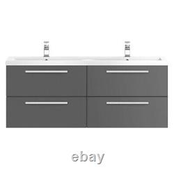 1440mm Wall Hung Basin Double Unit Graphite Grey His Hers Basin Storage Drawers