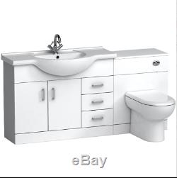 1550mm Gloss White Bathroom Furniture Set Cabinet Vanity Unit Basin Sink Toilet