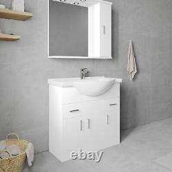 3 Door 2 Drawer Vanity Basin Unit with Round Basin 850mm Gloss White