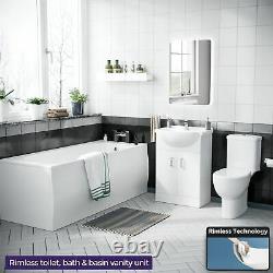 3 Piece WC Rimless Toilet, Basin Vanity Unit & 1700 Bath Bathroom Suite Amber