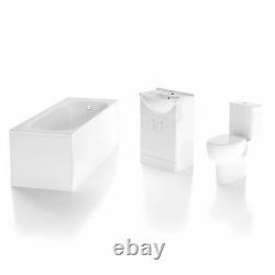 3 Piece WC Rimless Toilet, Basin Vanity Unit & 1700 Bath Bathroom Suite Amber