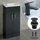 400mm Anthracite Grey Bathroom Vanity Unit Basin Sink Cabinet & Black Mixer Tap