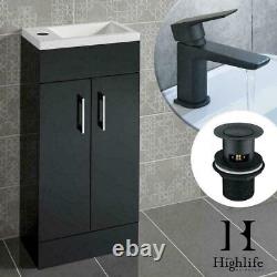 400mm Anthracite Grey Bathroom Vanity Unit Basin Sink Cabinet & Black Mixer Tap