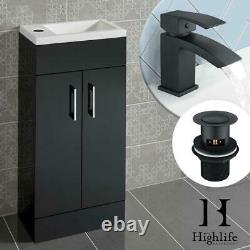 400mm Anthracite Grey Bathroom Vanity Unit Basin Sink Cabinet & Black Mixer Tap