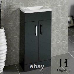 400mm Anthracite Grey Bathroom Vanity Unit Basin Sink Cabinet & Black Mixer Tap