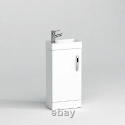 400mm Floor Standing Cloakroom Vanity Unit Gloss White Cabinet Ceramic Basin