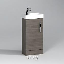 400mm Floor Standing Cloakroom Vanity Unit Grey Elm Cabinet Ceramic Basin Sink