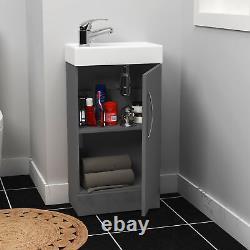 400mm Floor Standing Cloakroom Vanity Unit Indigo Grey Gloss Cabinet Ceramic