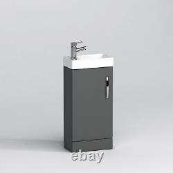 400mm Floor Standing Cloakroom Vanity Unit Indigo Grey Gloss Cabinet Ceramic