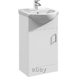 450mm Bathroom Vanity Unit & Basin Sink Floorstanding Gloss White Tap + Waste
