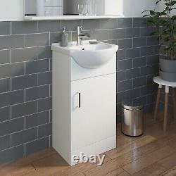 450mm Bathroom Vanity Unit & Basin Sink Floorstanding Gloss White Tap and Waste