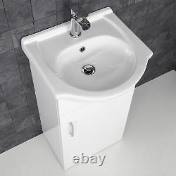 450mm Bathroom Vanity Unit & Basin Sink Floorstanding Gloss White Tap and Waste