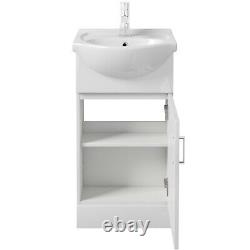 450mm Bathroom Vanity Unit & Basin Sink Floorstanding Gloss White Tap and Waste