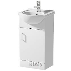 450mm Bathroom Vanity Unit & Basin Sink Floorstanding Gloss White Tap and Waste