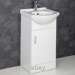 450mm Bathroom Vanity Unit & Basin Sink Gloss White Floorstanding Tap + Waste
