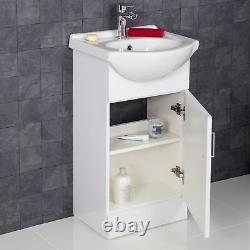 450mm Bathroom Vanity Unit & Basin Sink Gloss White Floorstanding Tap + Waste
