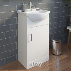 450mm Floorstanding Bathroom Vanity Unit & Basin Sink Gloss White Tap + Waste