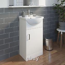 450mm Floorstanding Bathroom Vanity Unit & Basin Sink Gloss White Tap + Waste