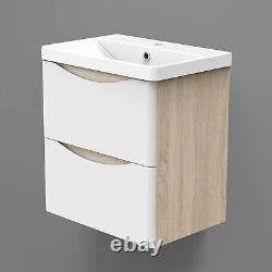 490 / 590 / 810 mm / Bathroom unit Oak+White Two Drawers Wall Hung with Basin