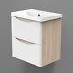 490 / 590 / 810 Mm / Bathroom Unit Oak+white Two Drawers Wall Hung With Basin