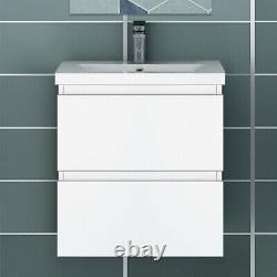 50/60/80/100cm Bathroom Vanity Unit with Basin Wall Hung Two Drawers White