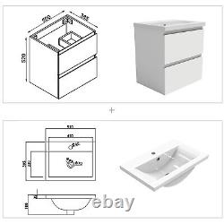 50/60/80/100cm Bathroom Vanity Unit with Basin Wall Hung Two Drawers White
