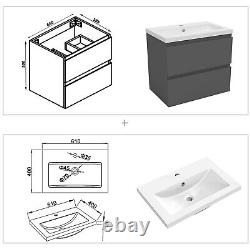 50/60/80/100cm Vanity Unit Basin Sink Wall Hung Two Drawers Bathroom Cabinet