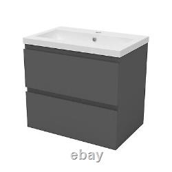 50/60/80/100cm Vanity Unit Basin Sink Wall Hung Two Drawers Bathroom Cabinet