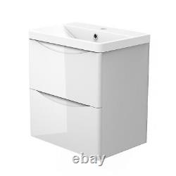 500/600/800 Bathroom Vanity Unit with Basin and 2 Drawers Gloss White Wall Hung