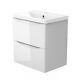 500/600/800 Bathroom Vanity Unit With Basin And 2 Drawers Gloss White Wall Hung